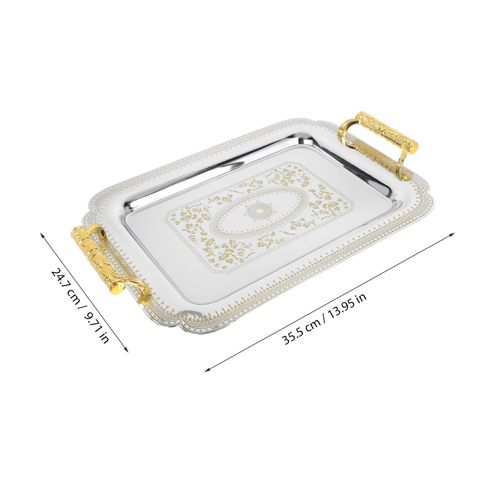 Bandeja de Servir Europea Vintage Dorada de Acero Inoxidable | Buffet y Eventos, Reutilizable y Fácil de Limpiar, No se Deforma Rompe