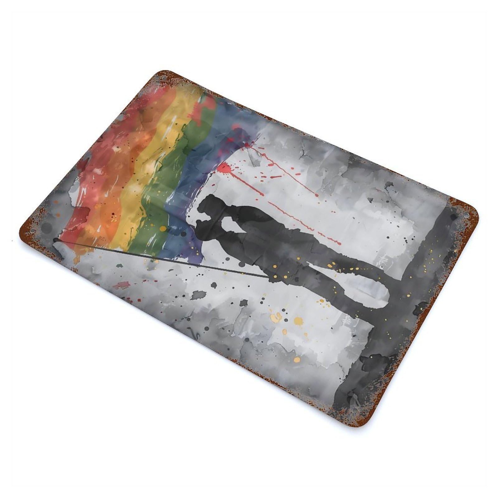 Pride Gay Flag Painting Distressed Metal Wall Sign 11.8"x7.9", Industrial Home Decor for Garage, Pub Or Kitchen