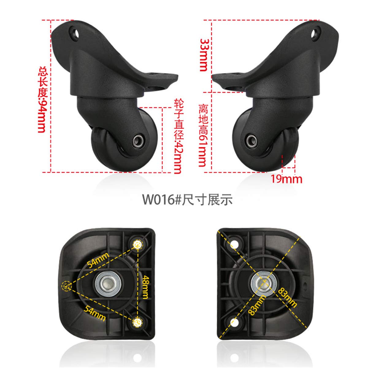 Koło bagażnika, Obrotowe wyciszenie o 360 stopni Wymiana koła bagażowego Koła walizki Części Spinner(Set of 2 pair)
