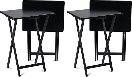 Miniatura 75 de PJ Wood Mesa rectangular plegable portátil para servir aperitivos, construcción de madera maciza con acabado natural (juego de 4 piezas)