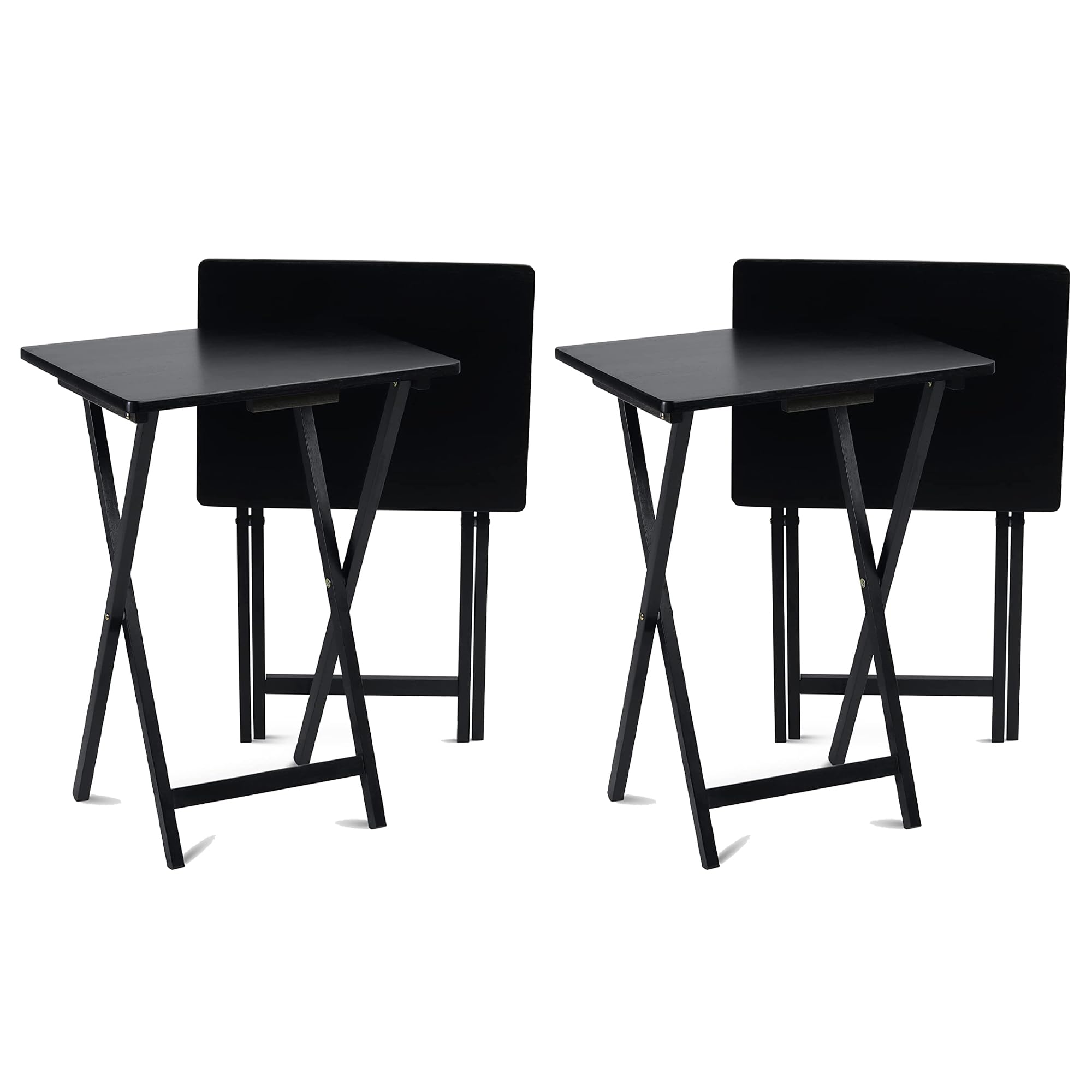 PJ Wood - Folding TV Tray Tables - Solid, Black, 4-Piece Set
