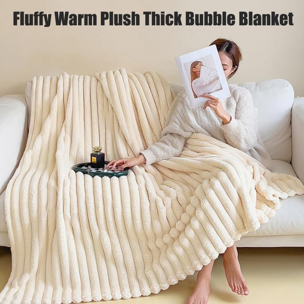 2026 New Bunny Blanket for Adults,Faux Rabbit Fur Throw Blanket for Couch,Cozy Soft Sofa Couch Cover Blankets,Bubble Blanket (4#,79x91in)