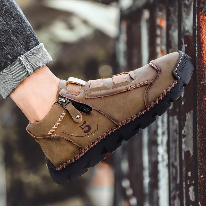 Matufit Shoes for Men, Men's Leather Waterproof Non-Slip Fashionable Orthopedic Shoes,with Side Zip Slip-On4