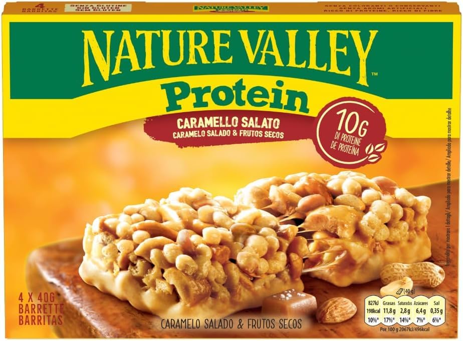 Nature Valley Protein Frutos Secos y Caramelo Salado Barritas de Proteína, 4 x 40g (Paquete de 5) en oferta en Amazon