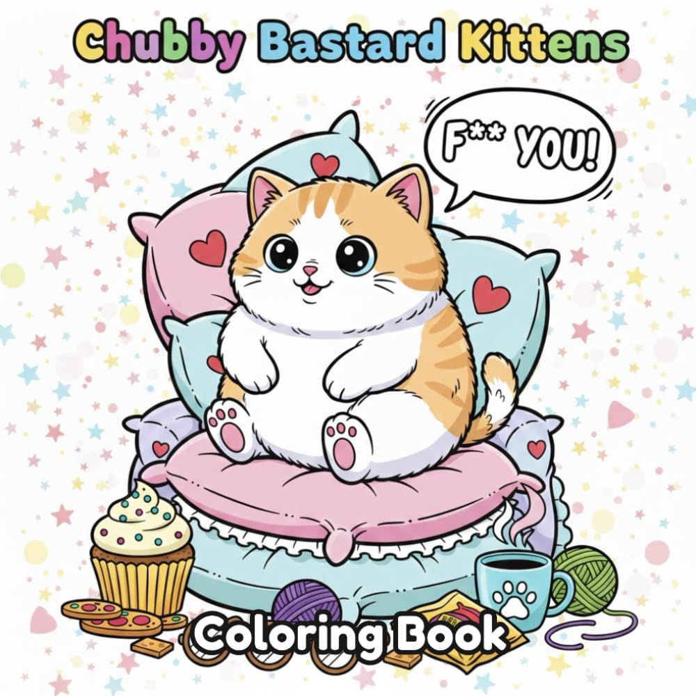 Chubby Bastard Kittens Coloring Book for Adults: 40 Funny Kawaii Fat Cats with Swear Words | Cute and Irreverent Cat Coloring Pages for Stress Relief and Cat Lovers