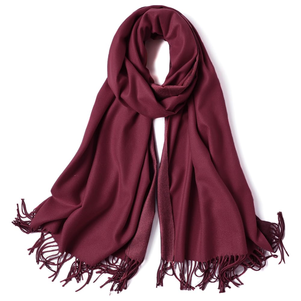 SOJOS Womens Large Soft Cashmere Feel Pashmina Shawls Wraps Winter Scarf SC304 with Burgundy