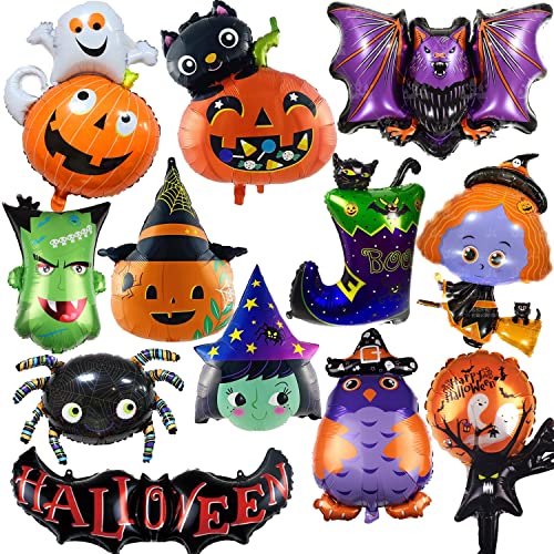 12 Pieces Halloween Balloons Pumpkin Witch Skeleton Ghost Bat Balloons Horror Halloween Night Party Decorations Supplies #TOP10