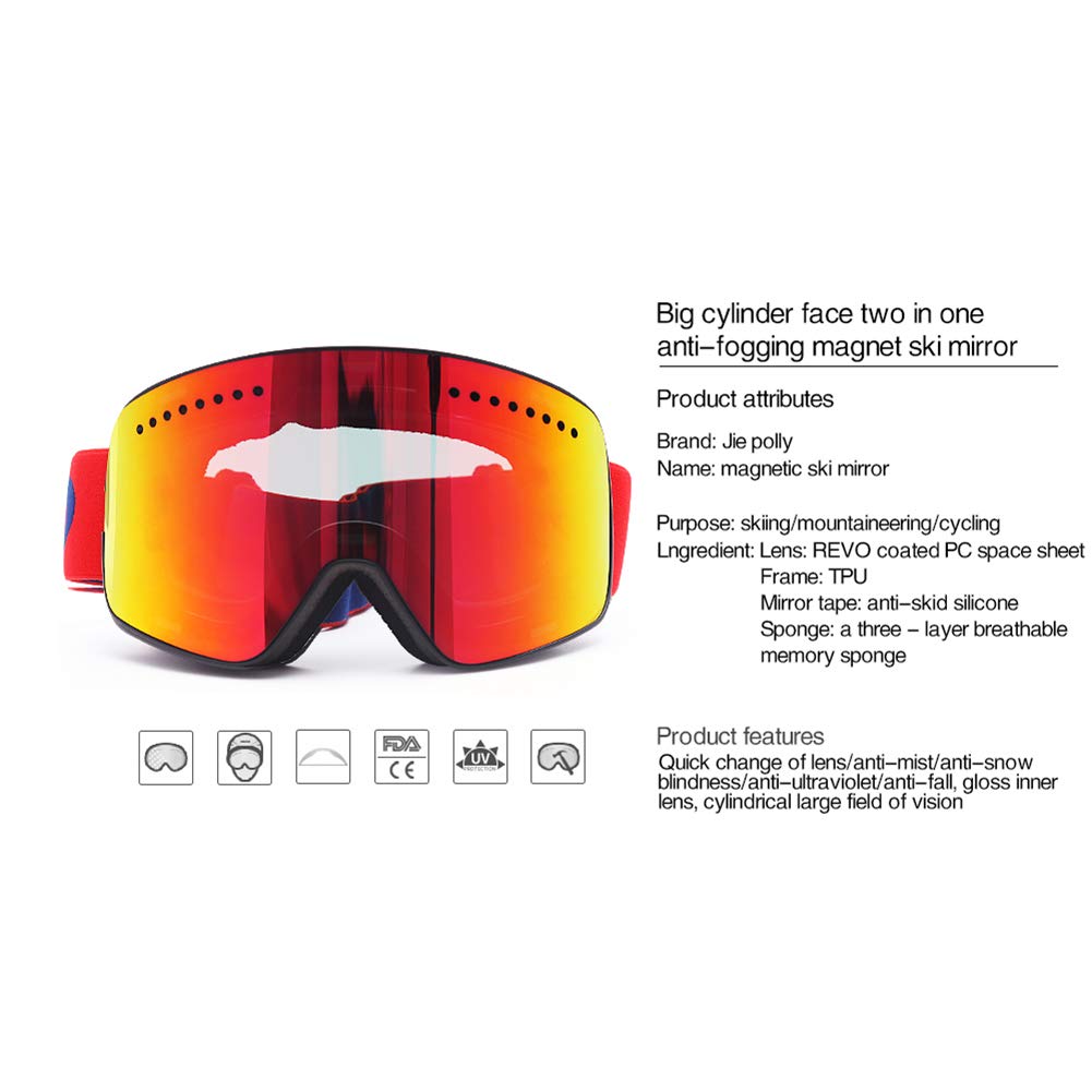 C- Schnee-Skibrille für Männer, Frauen, Jugendliche, Anti-Fog-UV400-Snowboardbrille, helmkompatible Schneemobilbrille für den Wintersport im Freien, Snowboarden, Skaten,L