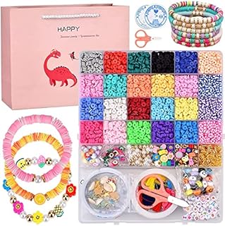 Clay Bead Craft Kit Flat Beads with Alphabet Beads Bracelet Necklace 5360 Flat Round Polymer Clay Spacer Beads for Jewellery Making DIY Kit
