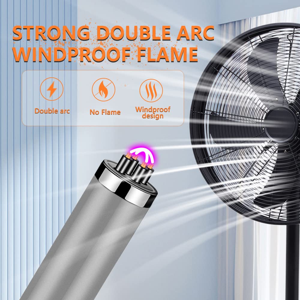 COMANYI Electric Lighter Rechargeable Plasma Flameless USB Lighter with Safety Lock Dual Arc LED Display for Candle Grill Kitchen Camping (Silver)