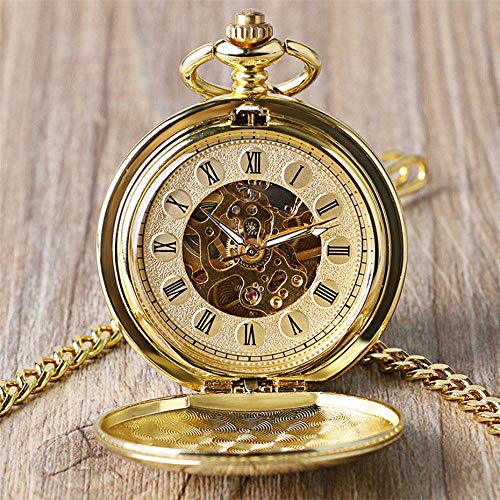 Reloj de bolsillo sin pilas mecánico dorado para coleccionistas de estilo retro 7
