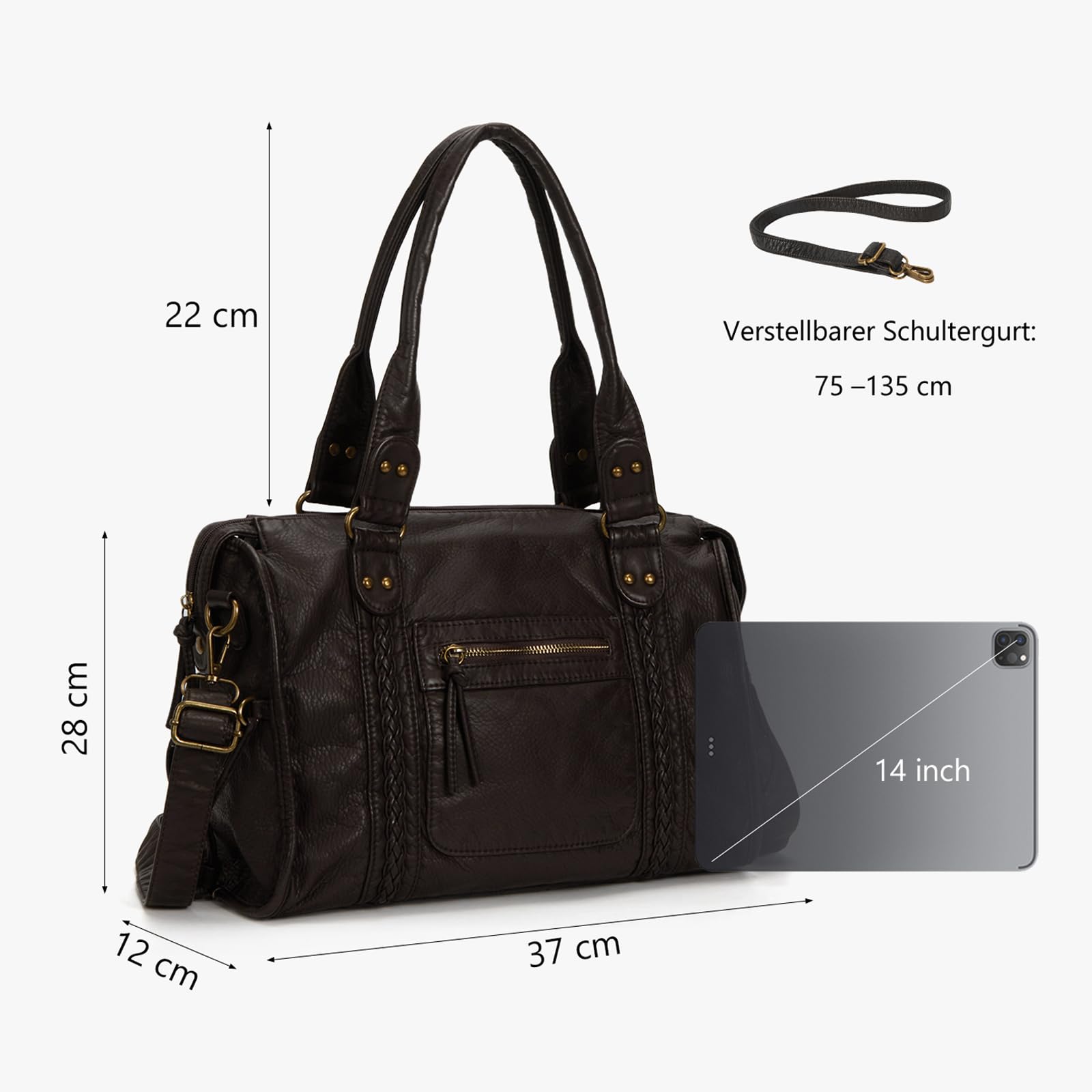 TIAASTAP Vintage City Bag Damen – PU Ledertasche Handtasche Groß Shopper Tasche Y2K Schultertasche Arbeitstasche Uni Japanese School Bag, Damen-Henkeltaschen für Frauen