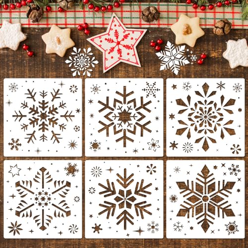 6 Piezas de Navidad Copo de Nieve Plantilla Stencil Plantilla de plástico para pintar Dibujo DIY Ventana Pared Artesanía Tarjetería Scrapbooking Sello
