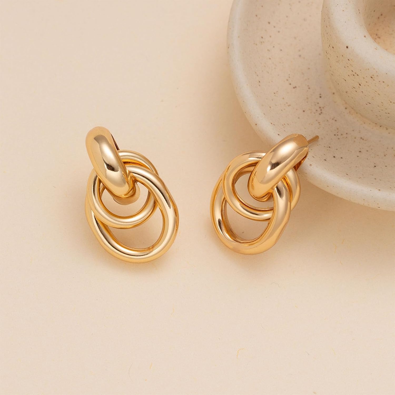 Gold Geometric Drop Dangle Earrings for Women, Chunky Long Link Statement Earrings, Lightweight Brass Hoop Earrings, Trendy Minimalist Jewelry for Daily Wear - Image 5