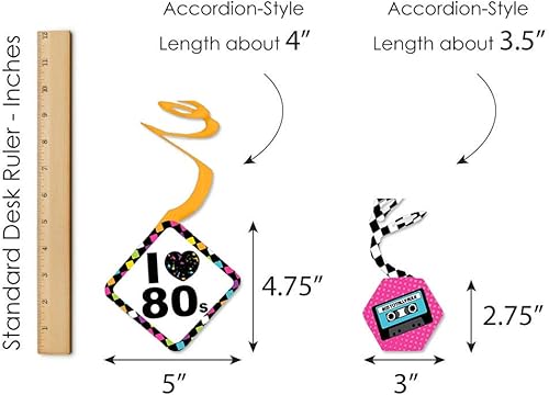 Miniatura 8 de Big Dot of Happiness Remolinos decorativos colgantes de fiesta de los años 80, estilo retro de los años 80, juego de 40