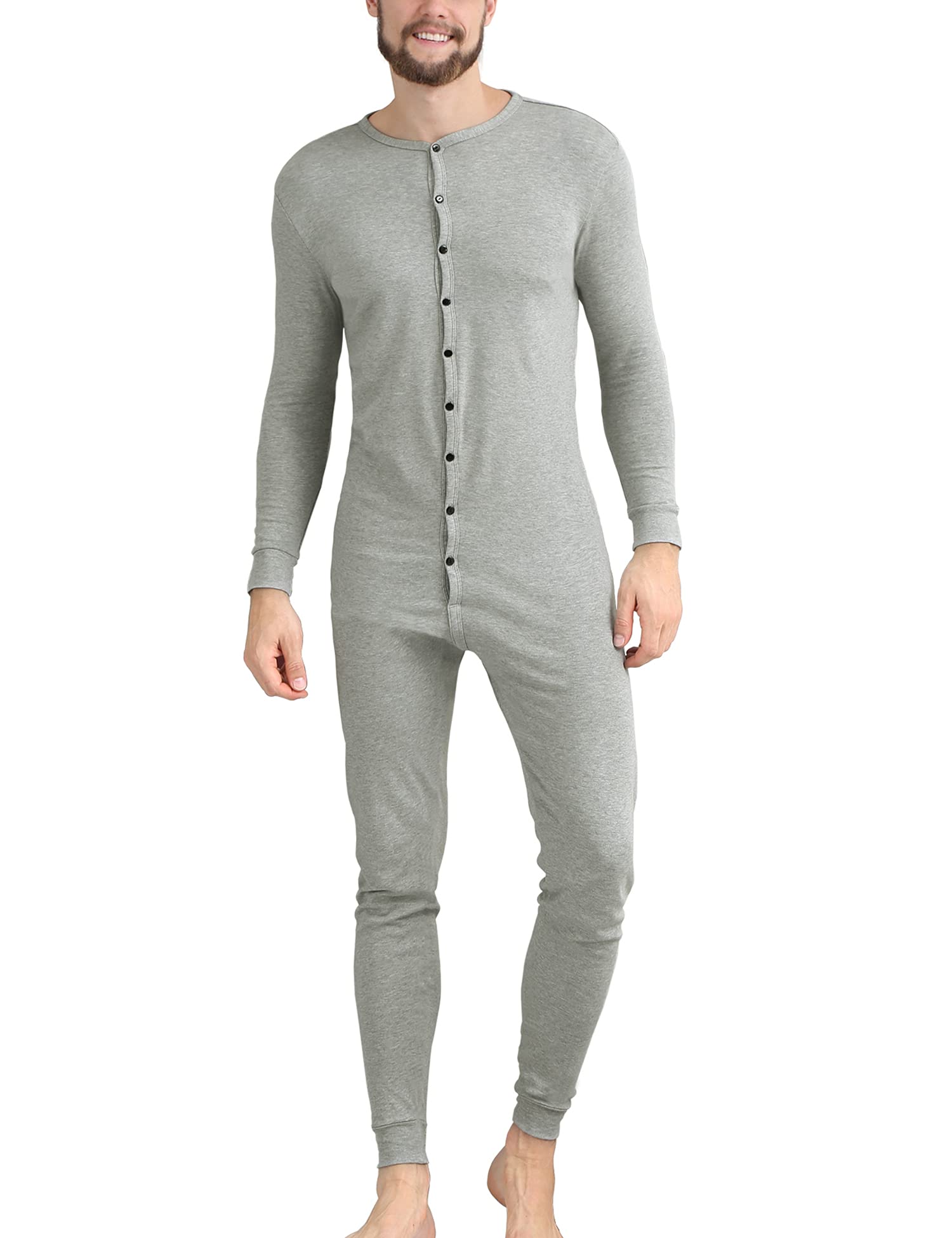 COLORFULLEAF Men's Cotton Thermal Underwear Union Suits Henley Onesies Base Layer