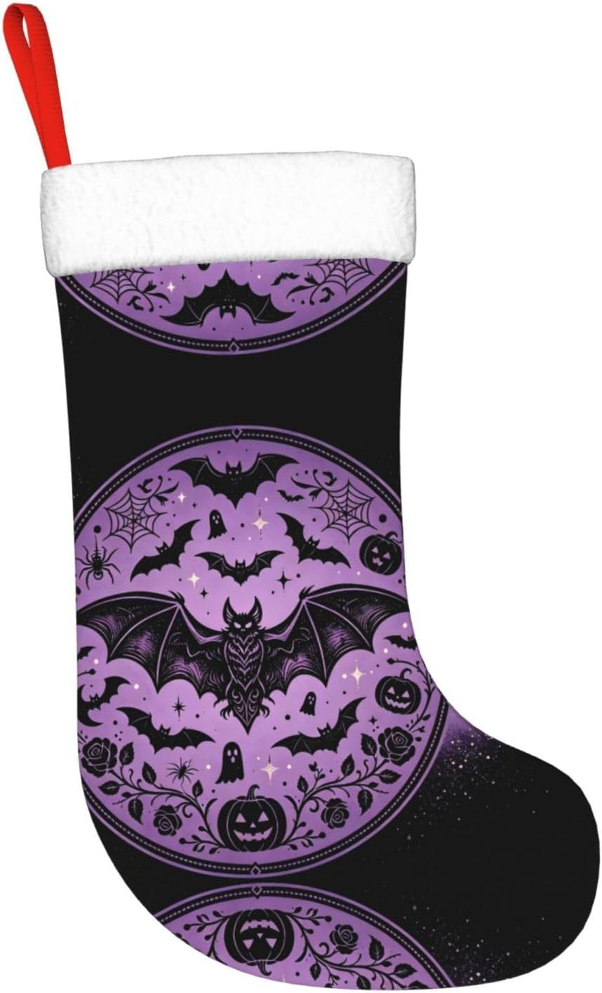 Big Bat Print Christmas Stockings, Hanging Fireplace Xmas Decor image 2
