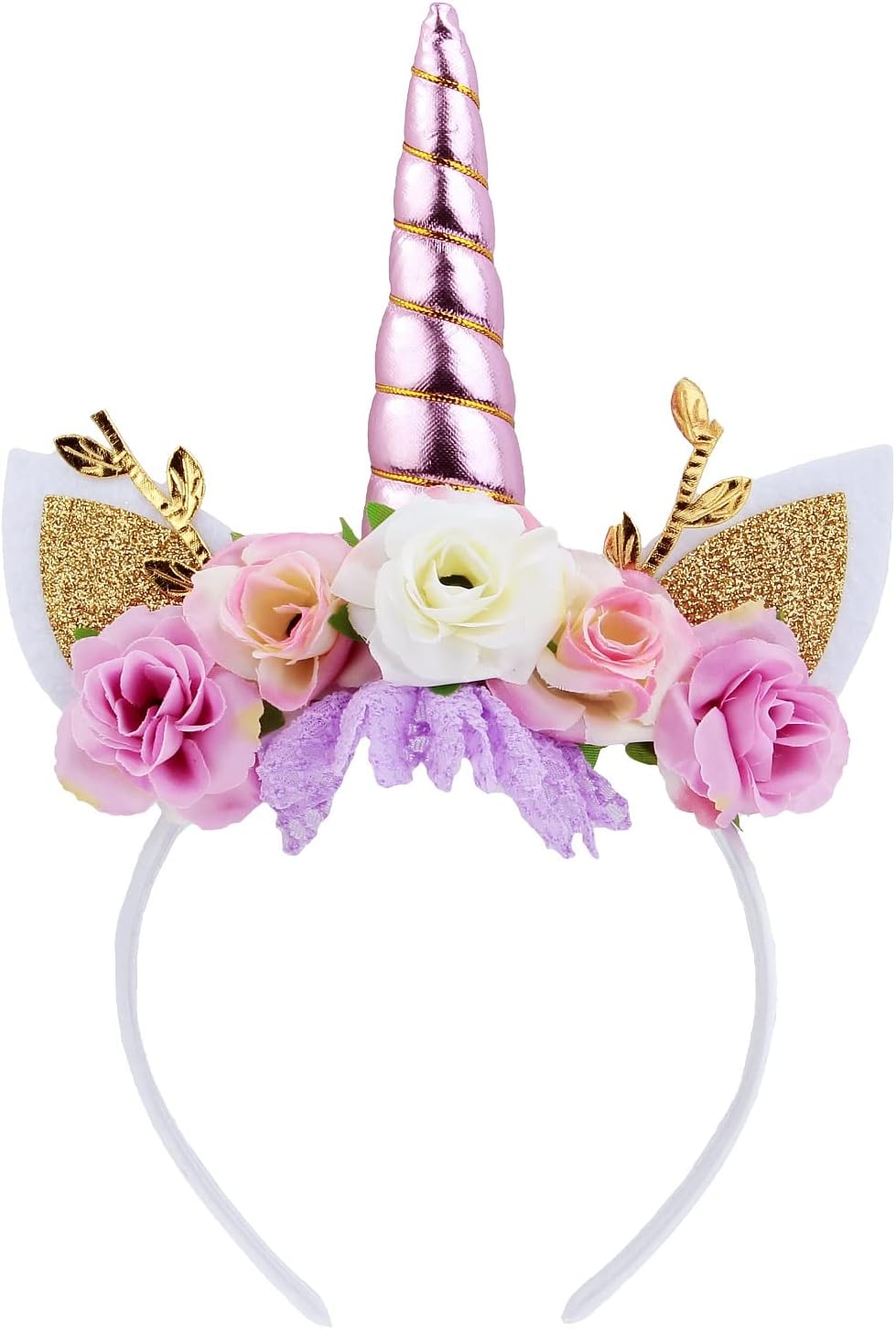 Unicorn Horn Floral Headband Glitter Ears Pony Head Bands Tiara for Girls Party Birthday Cosplay
