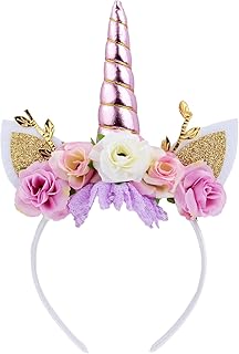 Nishine Unicorn Horn Floral Headband Glitter Ears Pony Head Bands Tiara ...