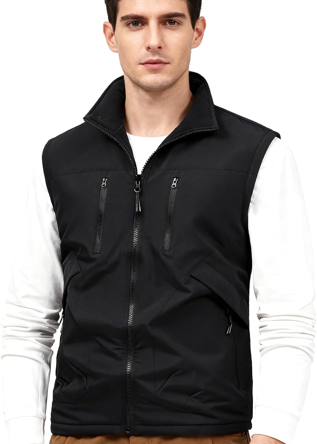 Men's Running Vest Outerwear, Lightweight Windproof Fleece Lined Softshell Sleeveless Jacket with Pockets for Golf Hiking Sports Travel Outdoor Work for Hunting Skiing Valentine's Gift L