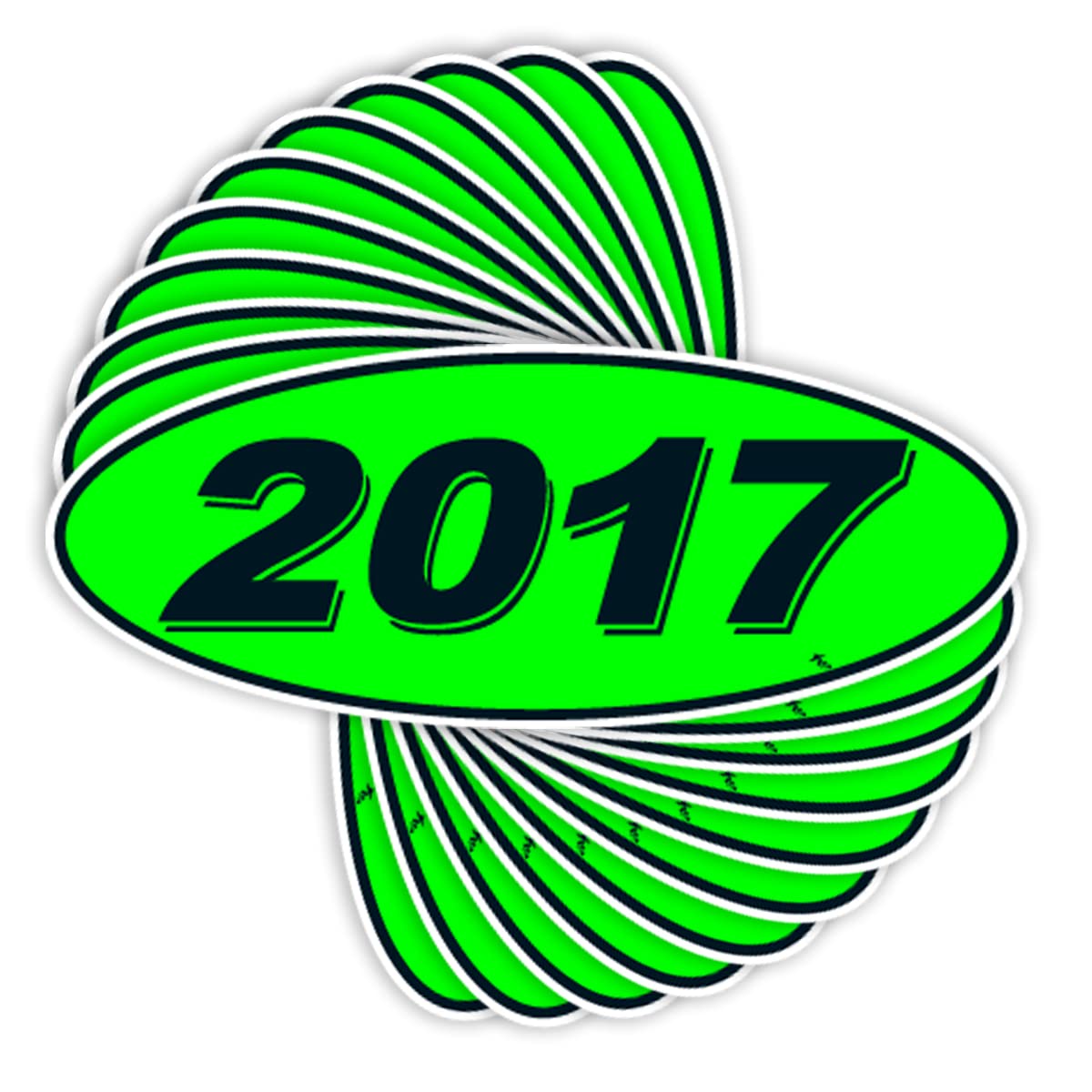 Versa-Tags Versa Tags 2017 Oval Model Year Car Dealer Window Stickers Proudly Made In The USA Versa Oval Model Windshield Year Stickers Are Chartreuse Green Black In Color Come Twelve (12) To A Pack