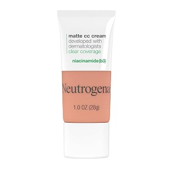 Neutrogena Clear Coverage Flawless Matte CC Cream, Full-Coverage Color Correcting Cream Face Makeup with Niacinamide b3, Hypoallergenic, Oil Free & Fragrance Free, Cool Almond, 1 oz