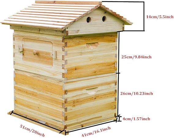 LANGLANG Automatic Wooden bee hive House kit with 7 PCS Upgraded Auto Frame Comb-Beehive Box Honey Free harvesting.