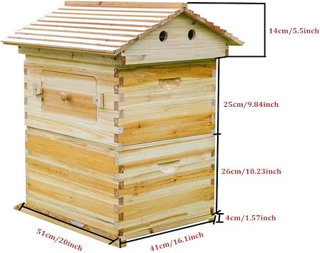 LANGLANG Automatic Wooden bee hive House kit with 7 PCS Upgraded Auto Frame Comb-Beehive Box Honey Free harvesting.