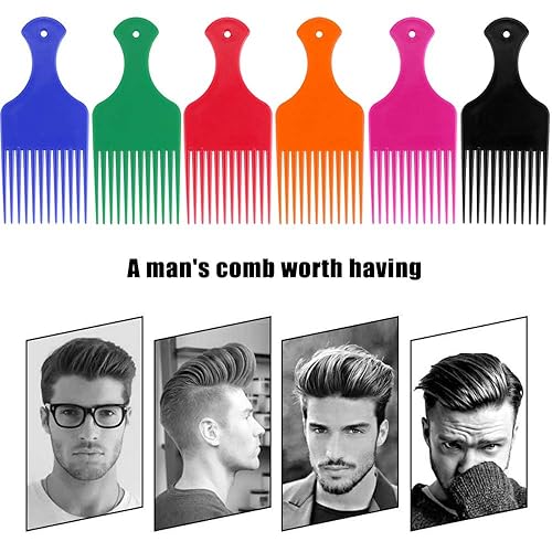 Miniatura 4 de 24 peines anchos para cabello rizado y afro, herramientas de peluquería de plástico de 6.5 pulgadas para salón y hogar (rojo, amarillo, morado,