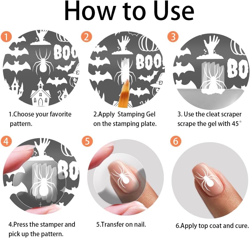 PH PandaHall 3pcs Halloween Nail Stamp Plate Ghosts Pumpkins Pattern Print Art Template Stainless Steel Bats Skeleton Pattern Nail Image Plate for Halloween Women Nails Decoration 4.7x2.3 inch
