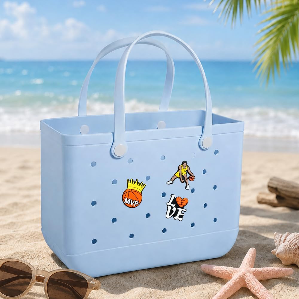 Basketball Sport Charms for Bogg Bag Accessories, Set of 12 PVC Rubber Inserts, Cute Basketball Beach Bag Charms Compatible with Rubber Tote Bags for Women Girls image 3
