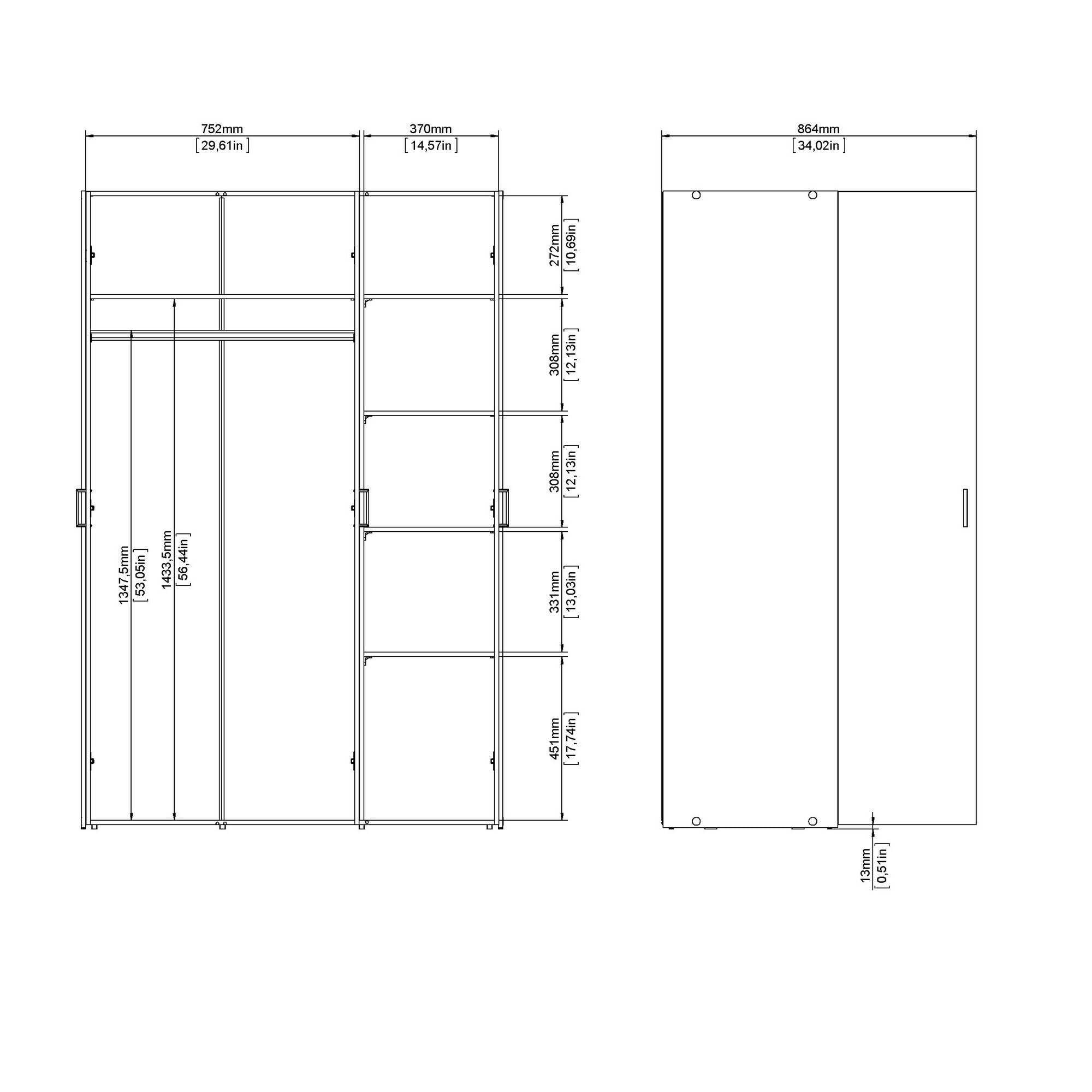 Dmora - Guardaroba 3 ante Danielle, Mobile camera da letto, Cabina armadio portabiti, Armadio appendiabiti, 115x49 h175 cm, Bianco
