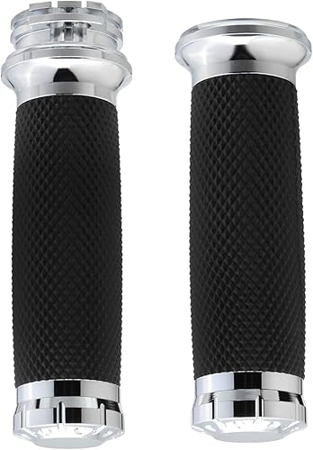 Twilight Garage Empuñaduras cromadas para manillar de motocicleta de 1 pulgada (1 pulgada) compatibles con Harley Davidson Sportster Honda, Yamaha,