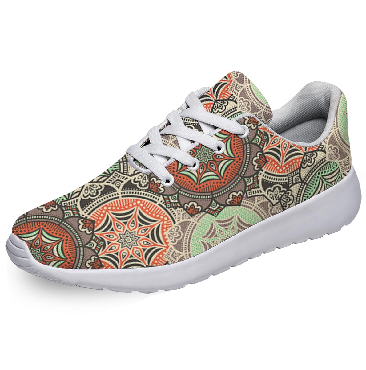 Women Men Ethnic Floral Prints Shoes Slip On Running Shoes Athletic Tennis Sneakers White Size 9