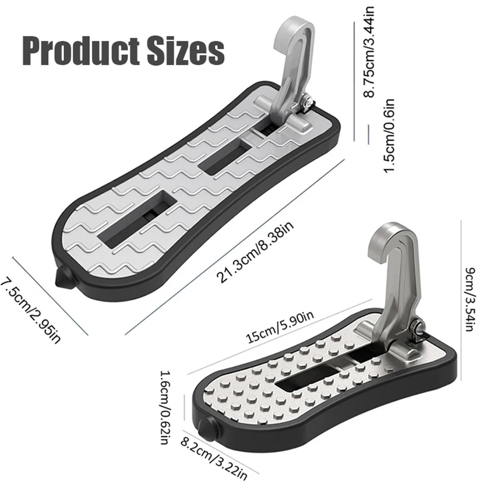 estribo SUV Portaequipajes plegable para techo de coche, puerta paso, gancho pestillo universal, pedal auxiliar, escalera para equipaje automático(Extended In Silver)
