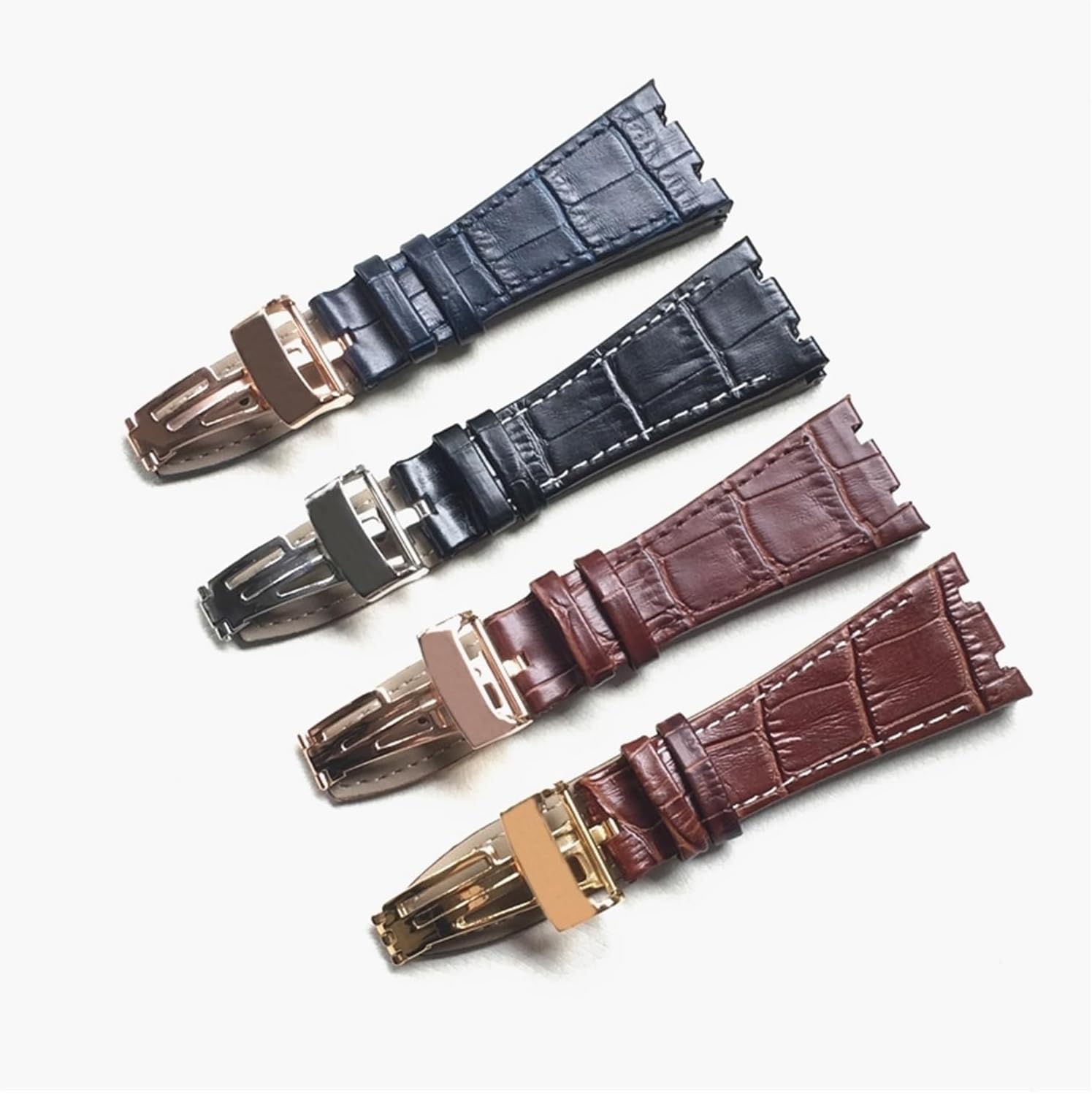 MJMT06 Compatible with AP 41mm Dial Strap 26mm Black Blue Brown with Stitches Genuine Leather Watch Band Bracelet with Steel Deployment Buckle
