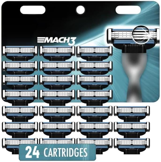 Mach 3 Razor Refills for Men,Razor Blade Refills for Men - 24PCS Compatible with mach 3 razor blades refills with Mach3 Razors, Dual Lubrication Blades for Extra Close & Comfortable Shave