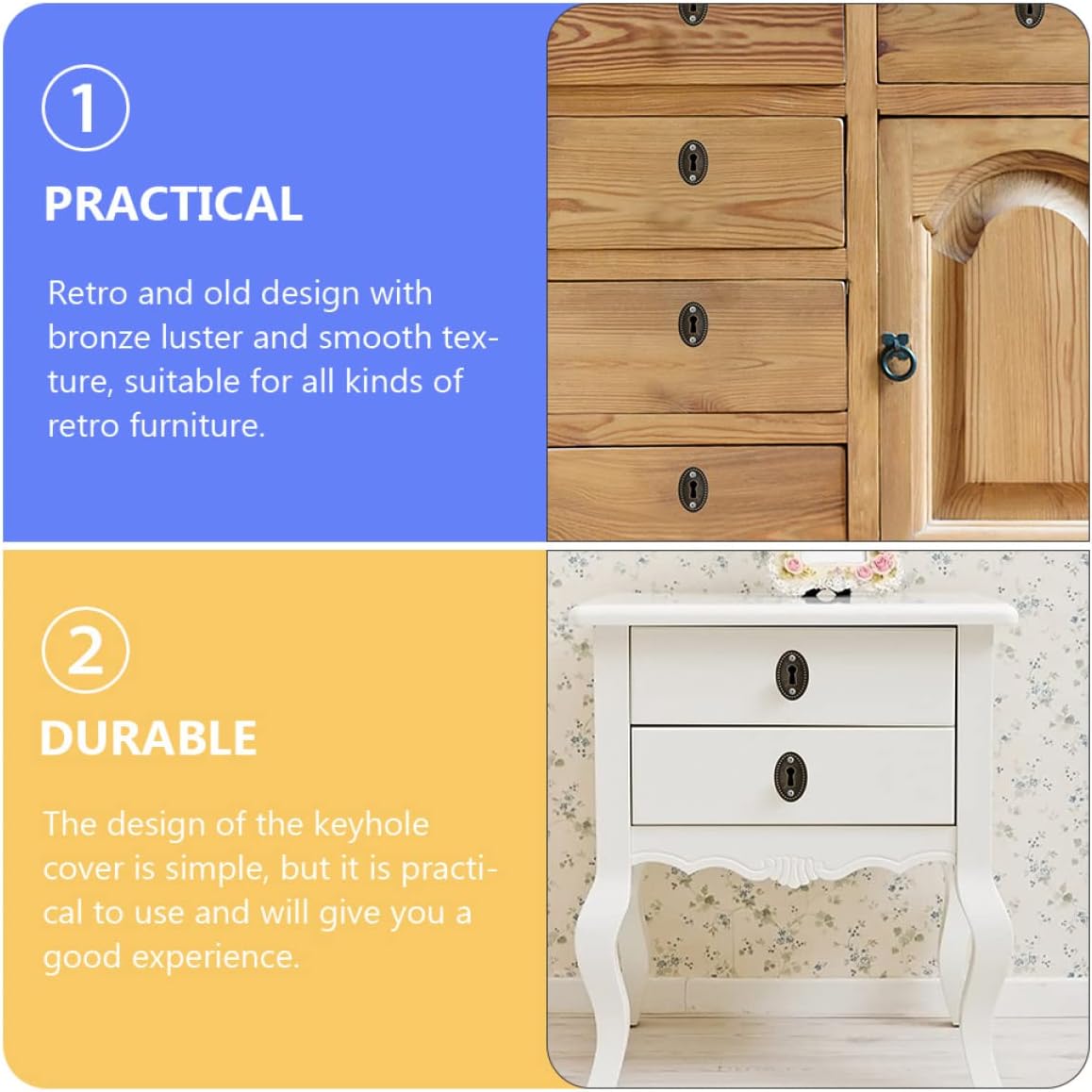30Pcs Antique Keyhole Cover Plate Retro Keyhole Escutcheon Insert for Furniture Protection Decorative Hardware for Home Use