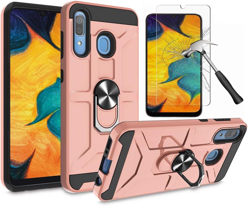 Samsung Galaxy A50/A30/A20 Case with HD Screen Protector, L00KLY [Military-Grade] Magnetic Car Mount Kickstand Defender Protective Cover Phone Case for Samsung Galaxy A50/A30/A20/A50S/A30S (Rose Gold)