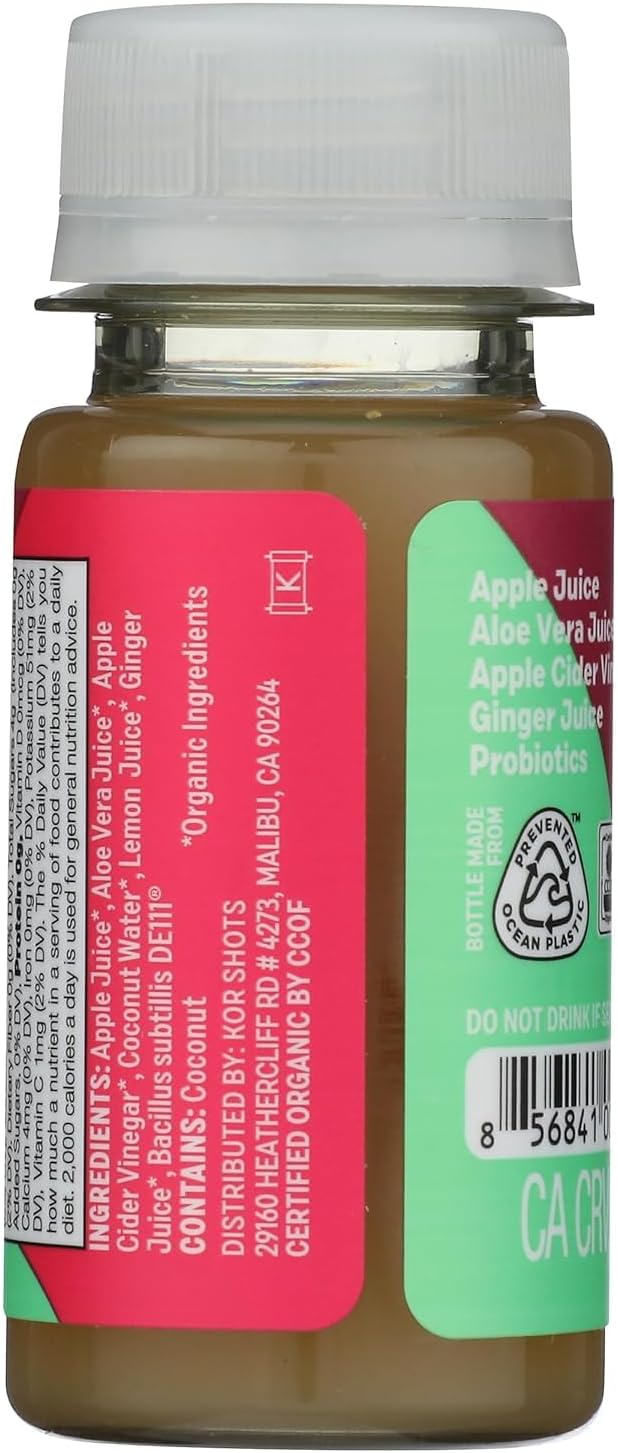 Kor Shot Apple Cider Vinegar Probiotics Shot - 24 Pack x 1.7 Fl Oz - Gut Check - Digestive Health - 1 Billion Cfu Probiotics - USDA Certified Organic