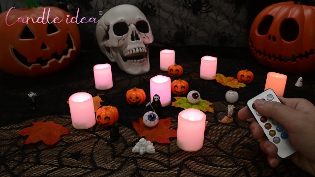 Image of 12PCS Colored Flameless Flickering Remote Control Led Votive Tea Light Timer Candles /Color Changing Battery Operated LED Tealight Fake Candle for Outdoor Halloween Pumpkin Light Christmas Decorations