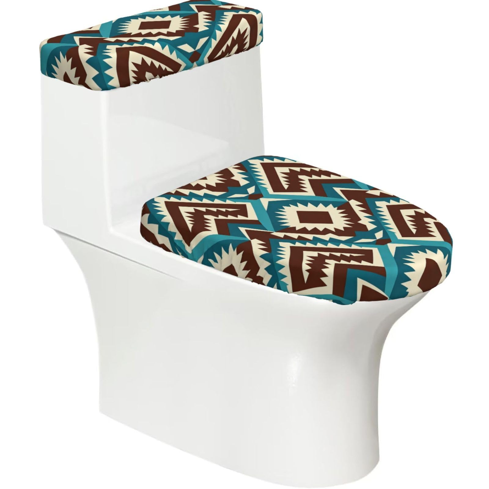 Shark Teeth Elastic Toilet Cover Set of 2-Stretchy Lid and Tank Covers for Bathroom, Soft Washable U Shape Toilet Decor