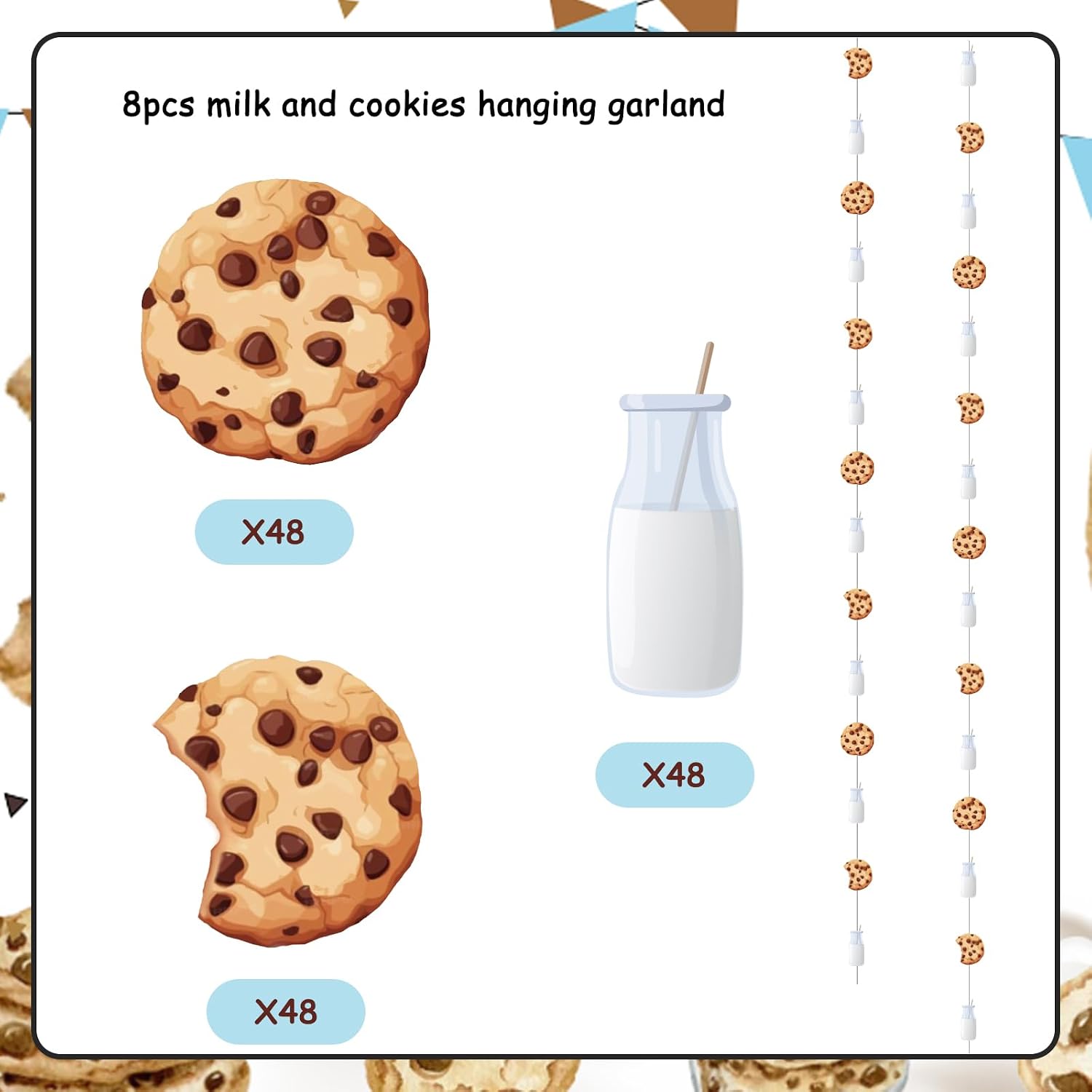 Jollyboom Milk & Cookies Birthday Party Decorations - Hanging Dot Garland Banner Streamer for Sweet 1st Birthday Chocolate Chip Drinks Bottle Boys & Girls