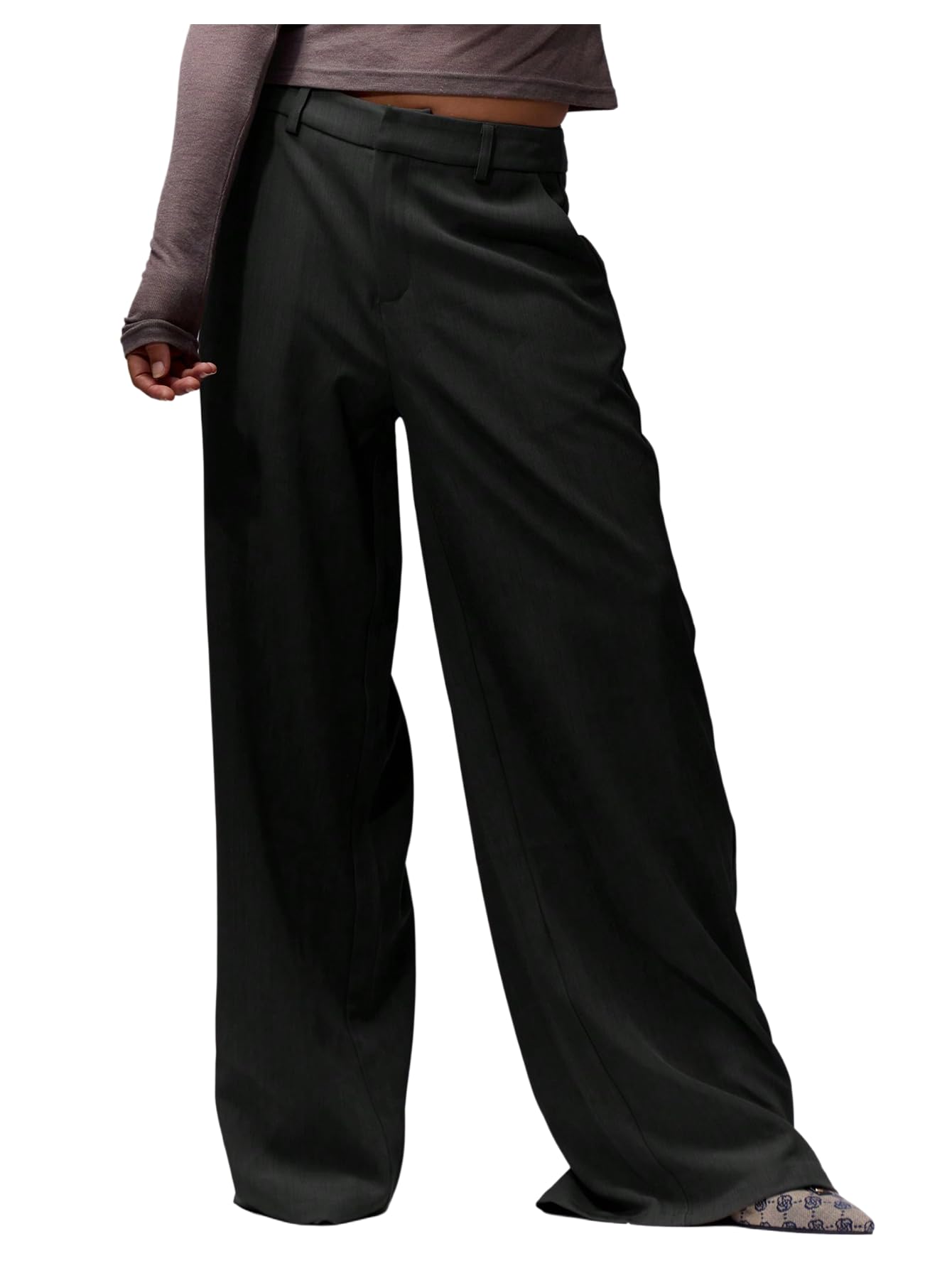 GORGLITTER Womens Dressy Low Rise Trousers Dress Pants Wide Leg Work Trendy Travel Pants Business Casual Slacks Trousers