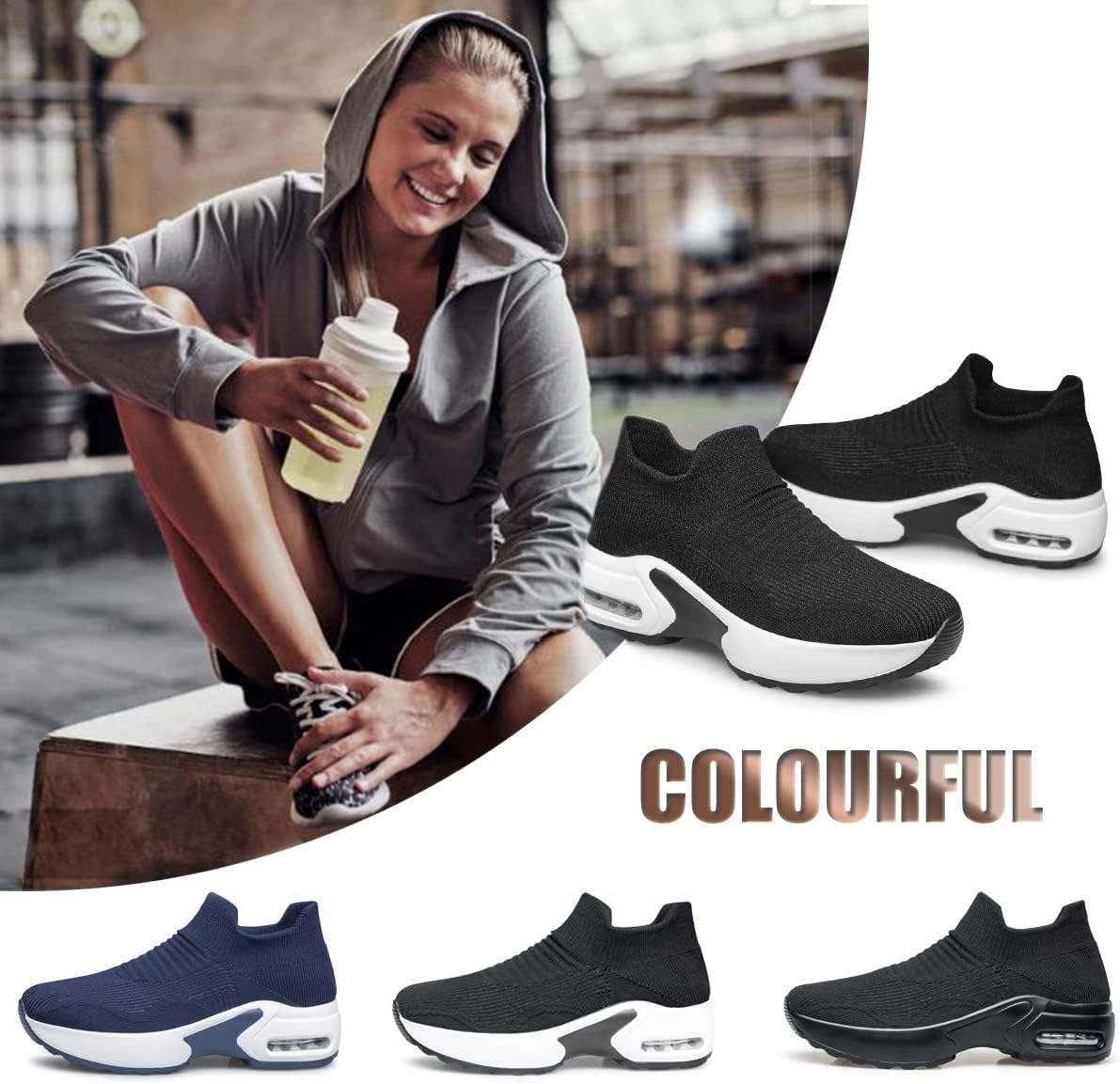 YHOON Women's Walking Shoes Slip-on - Sock Sneakers Ladies Nursing Work Air Cushion Mesh Casual Running Jogging Shoes - Image 2