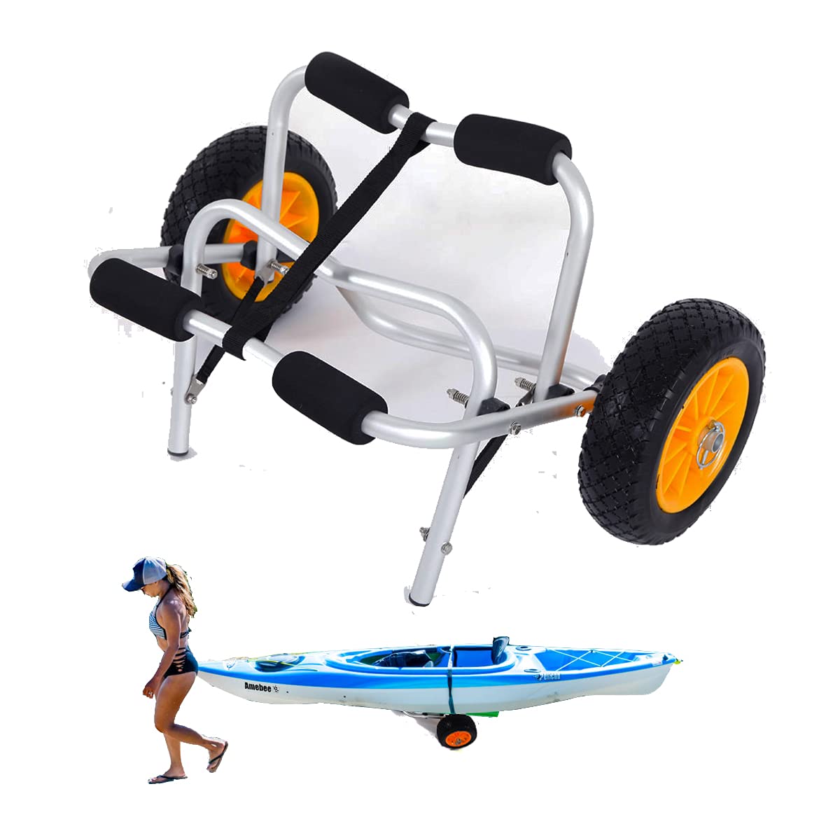 Kayak Trailer Universal Water Sport Trolley for Carrying Kayaks, Canoes, Paddleboards, Float Mats, and Jon Boats by Amebee Transport Cart Wheel