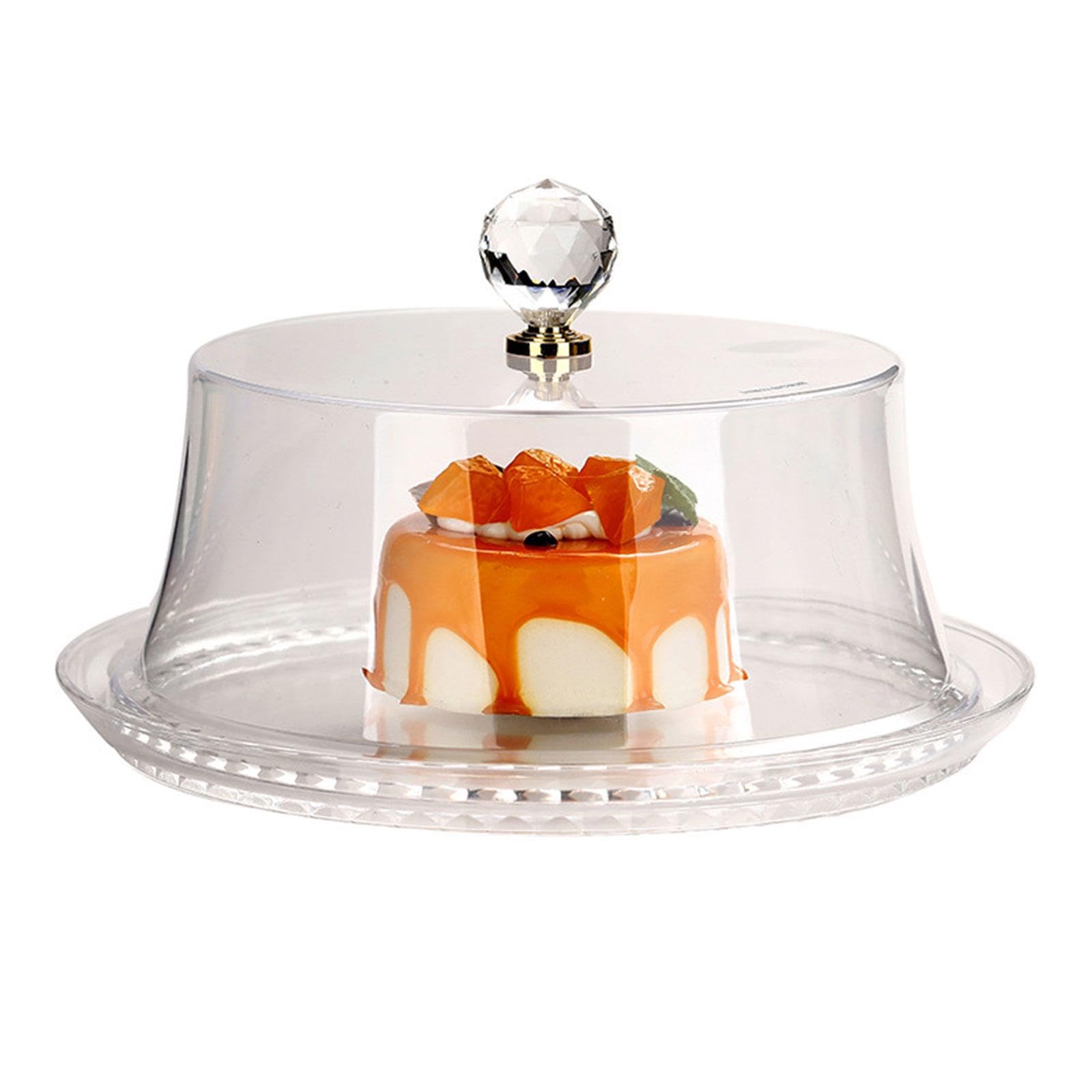 perfk Soporte para Tartas de acrílico con Tapa en Forma de cúpula, Bandeja para Tartas Transparente y Redonda, Soporte para Tartas Cubierto para Cocina, 34 X 34 X 13 Cm