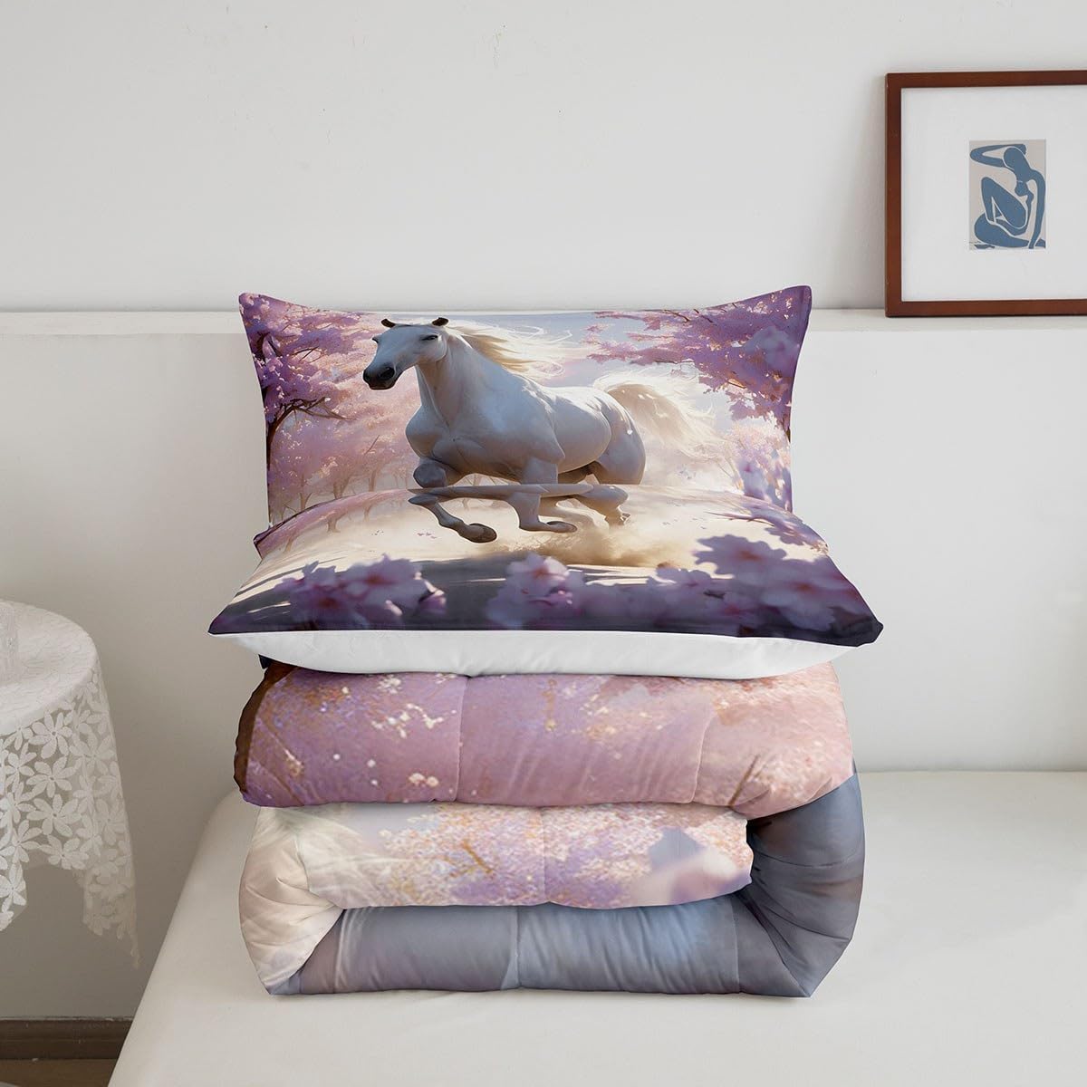 Feelyou Kids Horse Comforter Set Twin Size, Galloping Horse Bedding Collection, Purple and White Duvet Set for Boys Girls Room Decor - Image 5