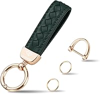 Vista 1 de Llaveros de cuero genuino, llaves de coche de piel de oveja tejidas a mano para mujeres, soporte universal para llavero con rotación de 360 grados