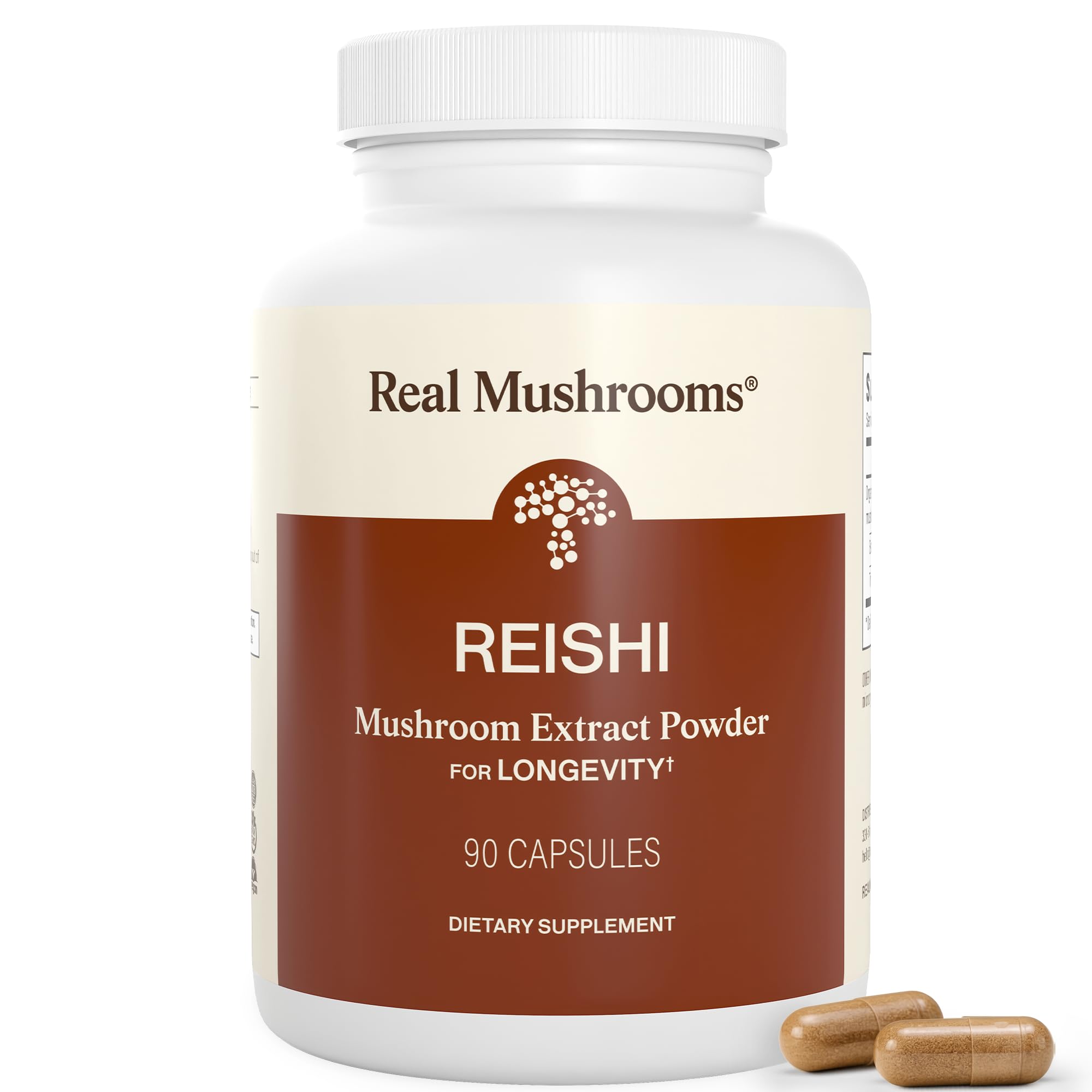 Real Mushrooms Reishi Mushroom Capsules - Handpicked Organic Mushroom Extracts - Red Reishi for Tranquil Daily Wellness with Verified Beta Glucans Vegan, Non-GMO, No Grain Fillers, 90 ct